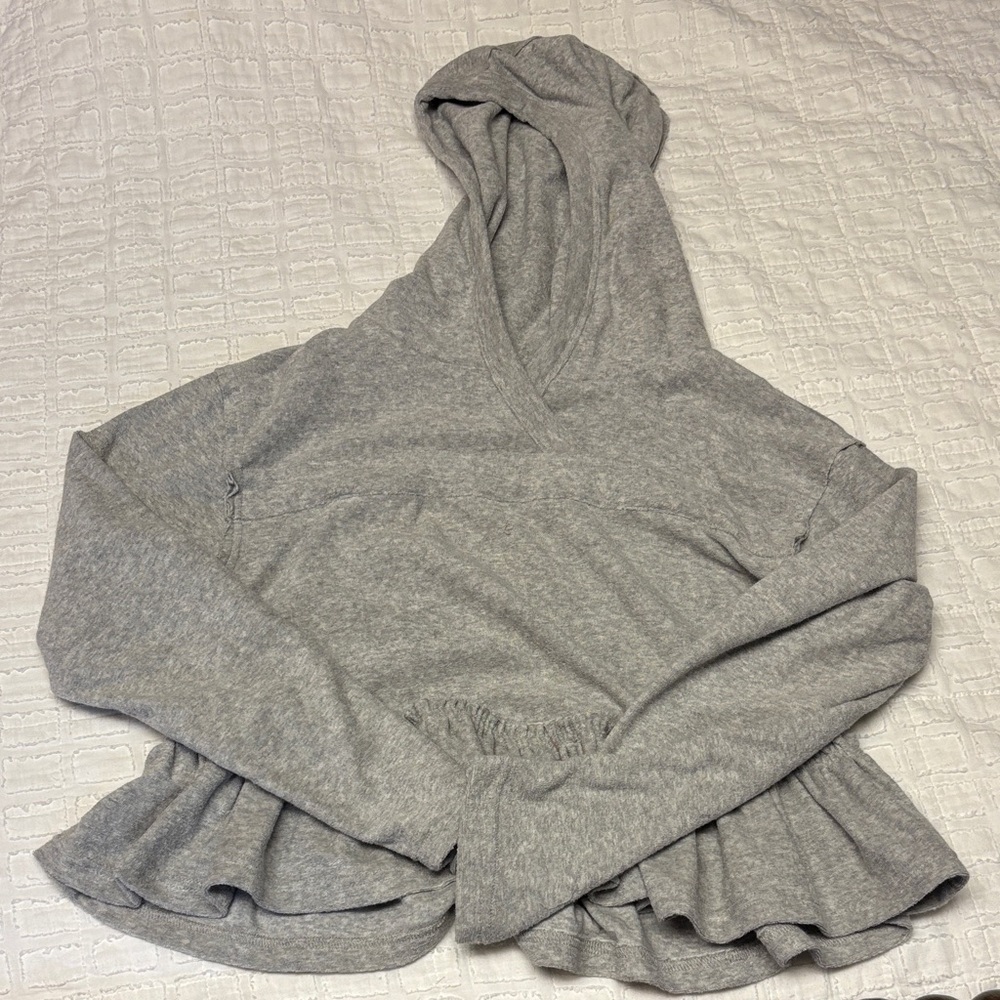 Easel Heather Gray Women's Hoodie with Ruffle Hem